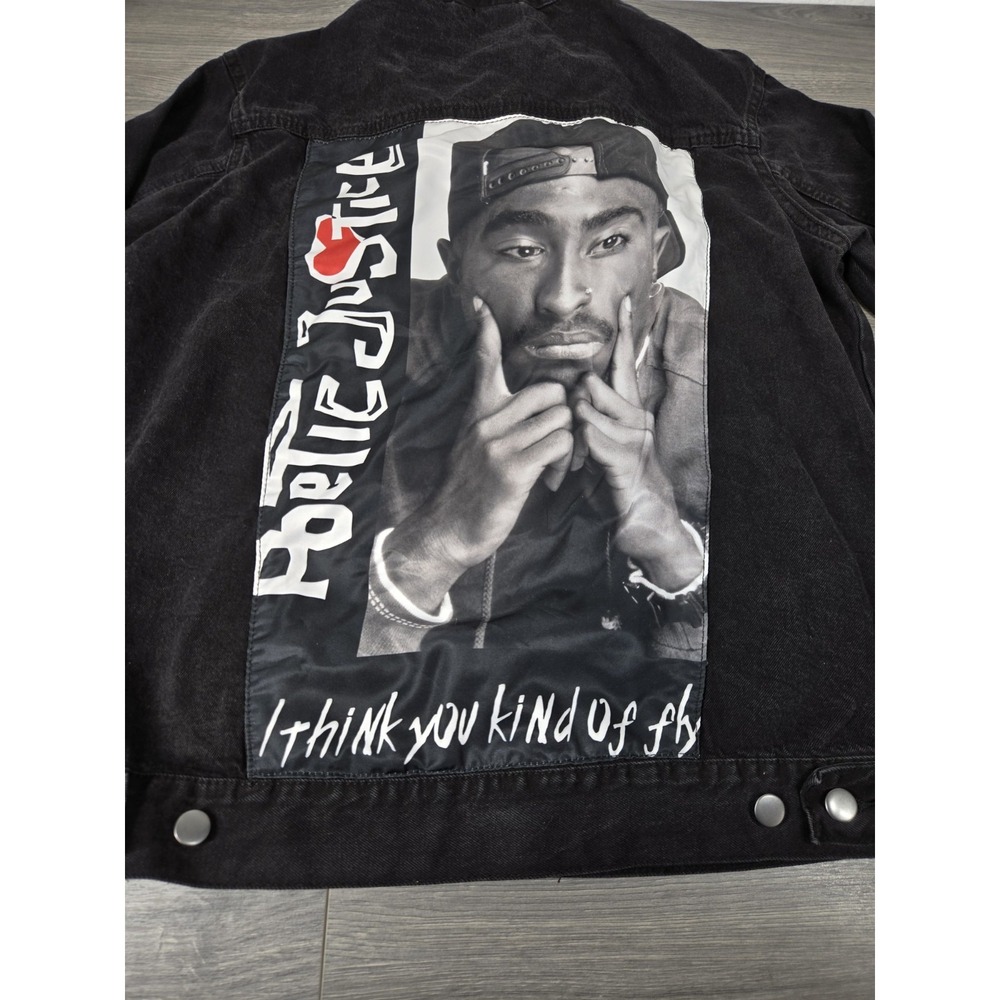 Tupac Shakur Poetic Justice Black Denim Jean Jacket Size Medium By‎ Chemistry